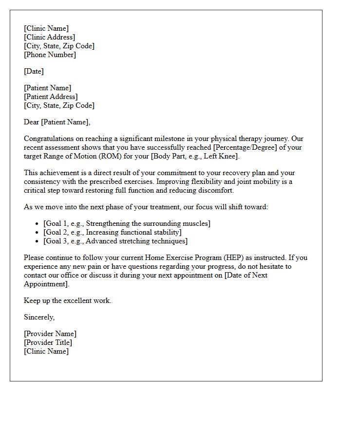 Patient Range of Motion Recovery Milestone Follow-Up Letter
