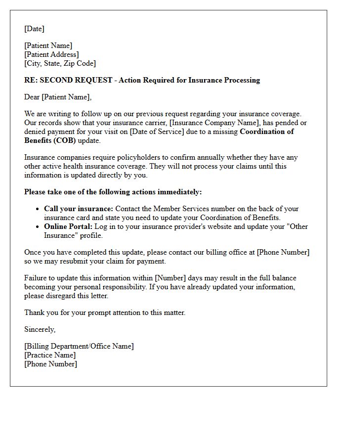 Coordination Of Benefits Patient Action Follow-Up Letter
