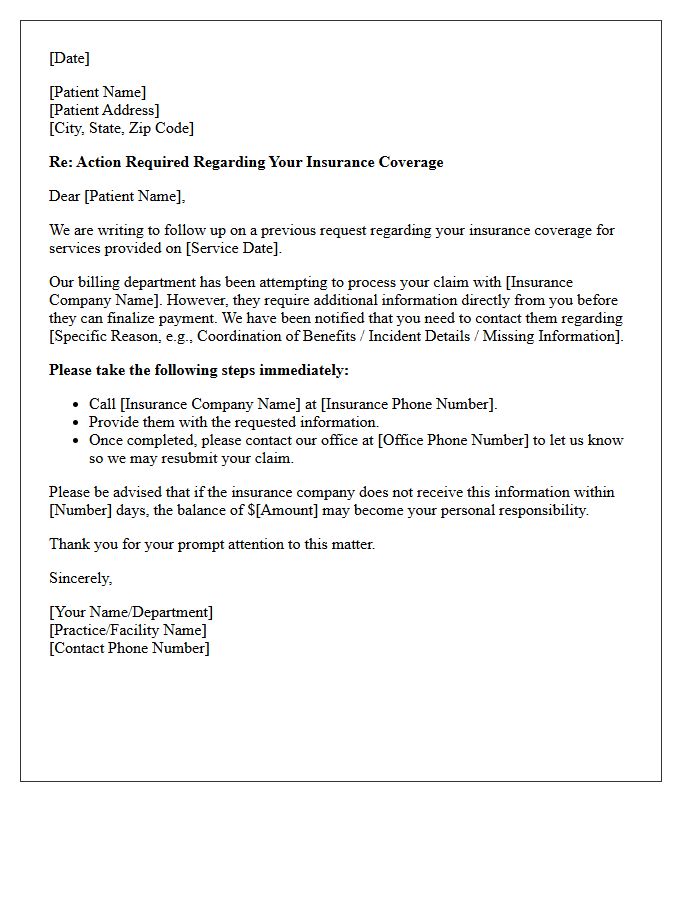 Insurance Contact Request Patient Follow-Up Letter