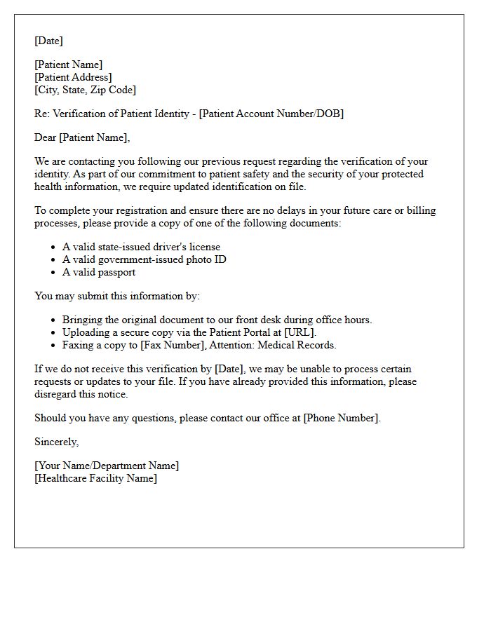 Patient Identification Verification Follow-Up Letter