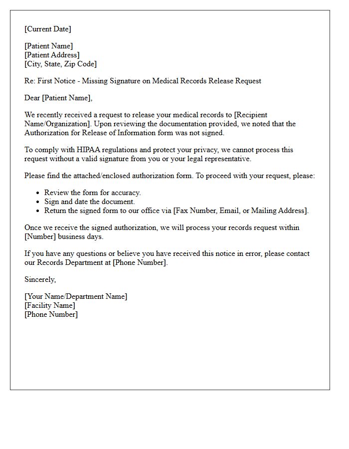 First Notice Unsigned Medical Records Release Follow-Up Letter