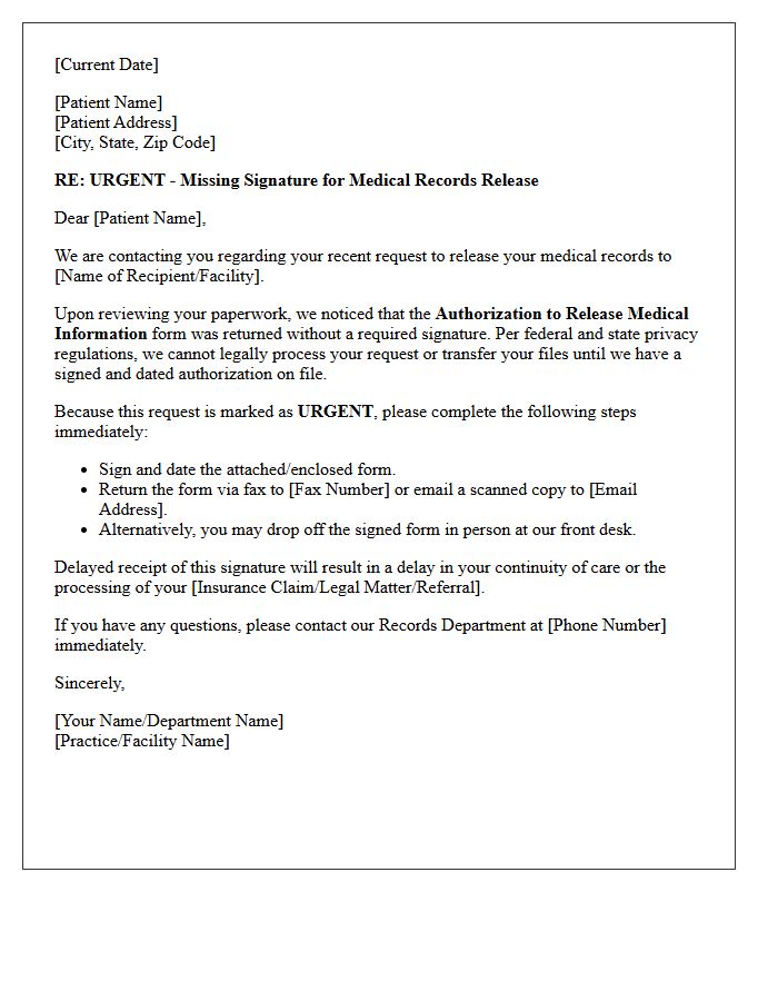 Urgent Patient Unsigned Medical Records Release Follow-Up Letter