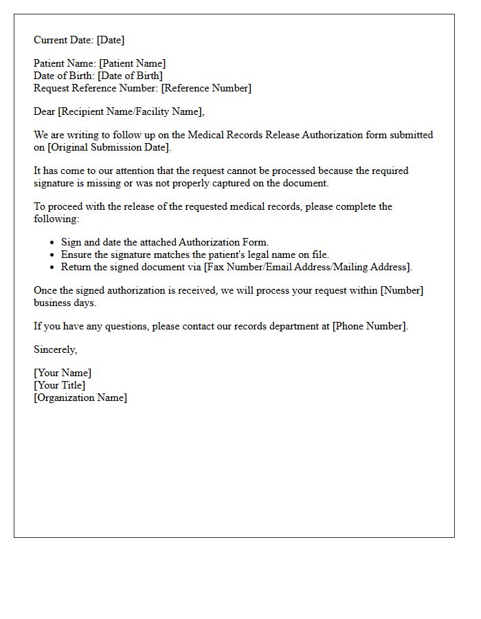 Missing Signature Medical Records Release Follow-Up Letter