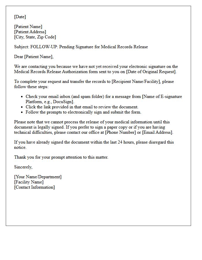 Electronic Signature Pending Medical Records Release Follow-Up Letter