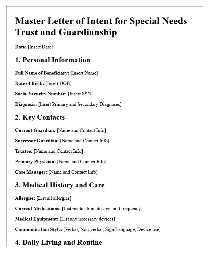Comprehensive Master Letter of Intent for Special Needs Trust Guardianship