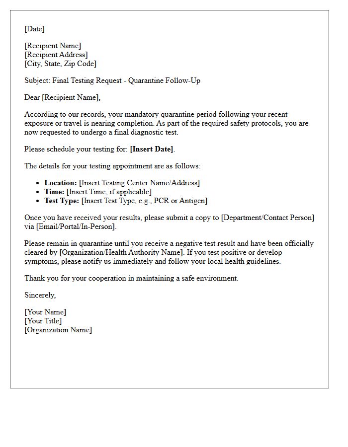 Final Testing Request Quarantine Follow-Up Letter