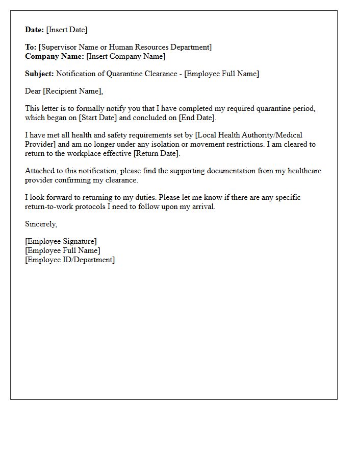 Employer Notification Of Quarantine Clearance Letter