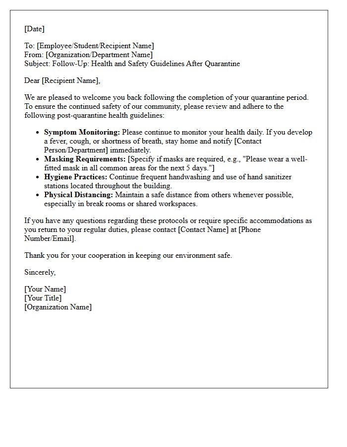 Post-Quarantine Health Guidelines Follow-Up Letter