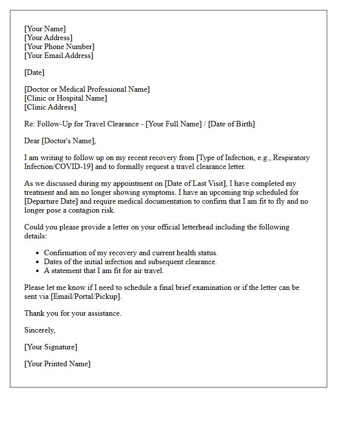 Post-Infection Travel Clearance Follow-Up Letter