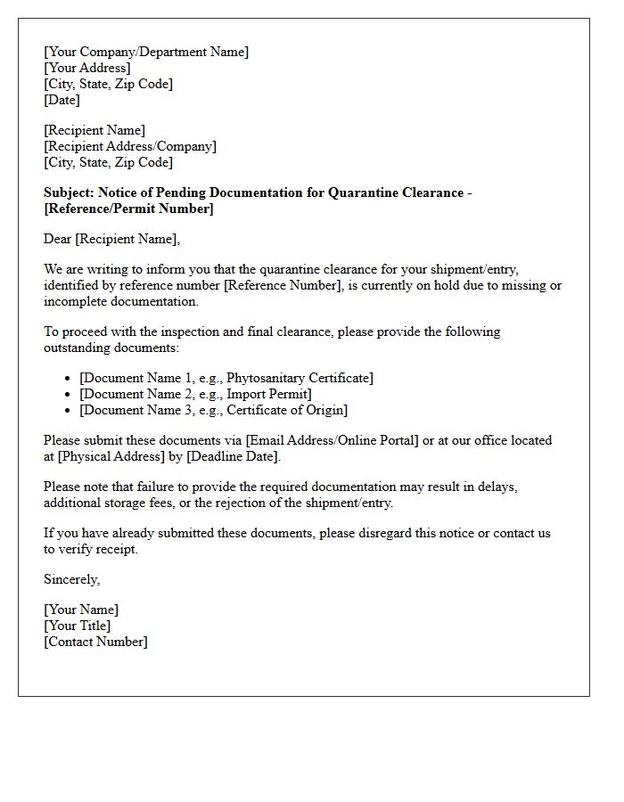 Pending Documentation For Quarantine Clearance Letter