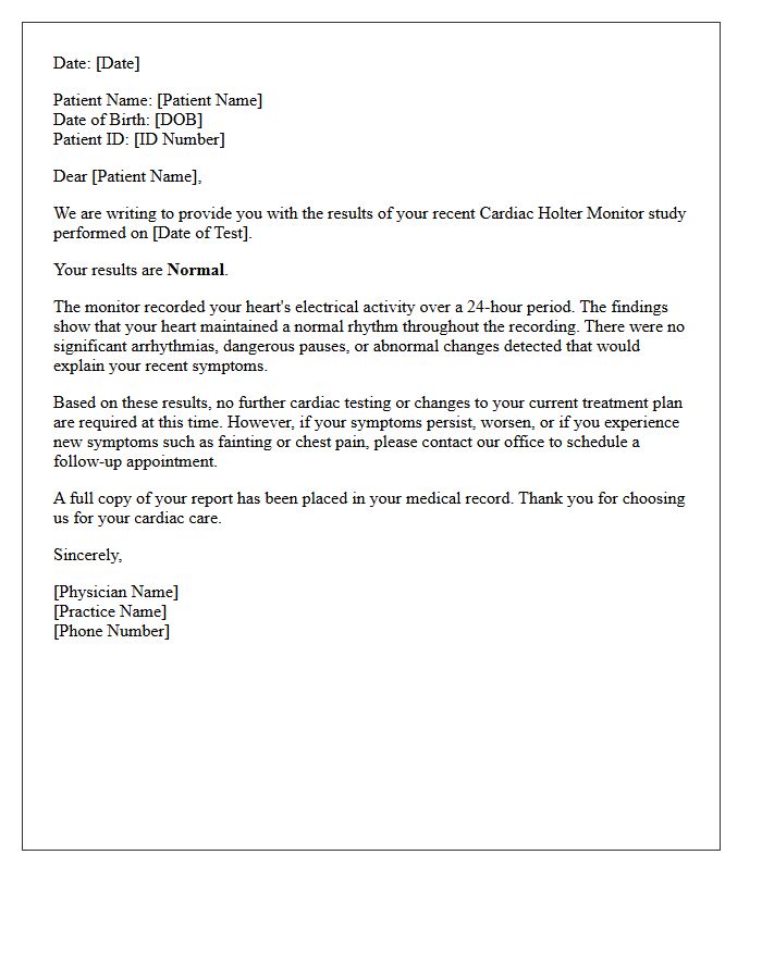 Normal Cardiac Holter Monitor Results Follow-Up Letter