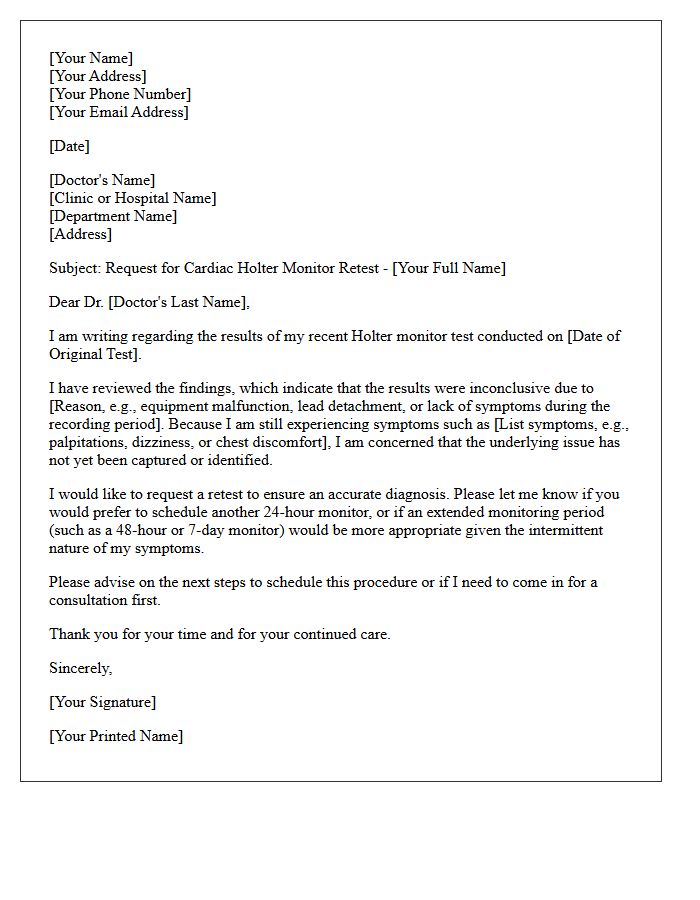 Inconclusive Cardiac Holter Monitor Results Retest Request Letter