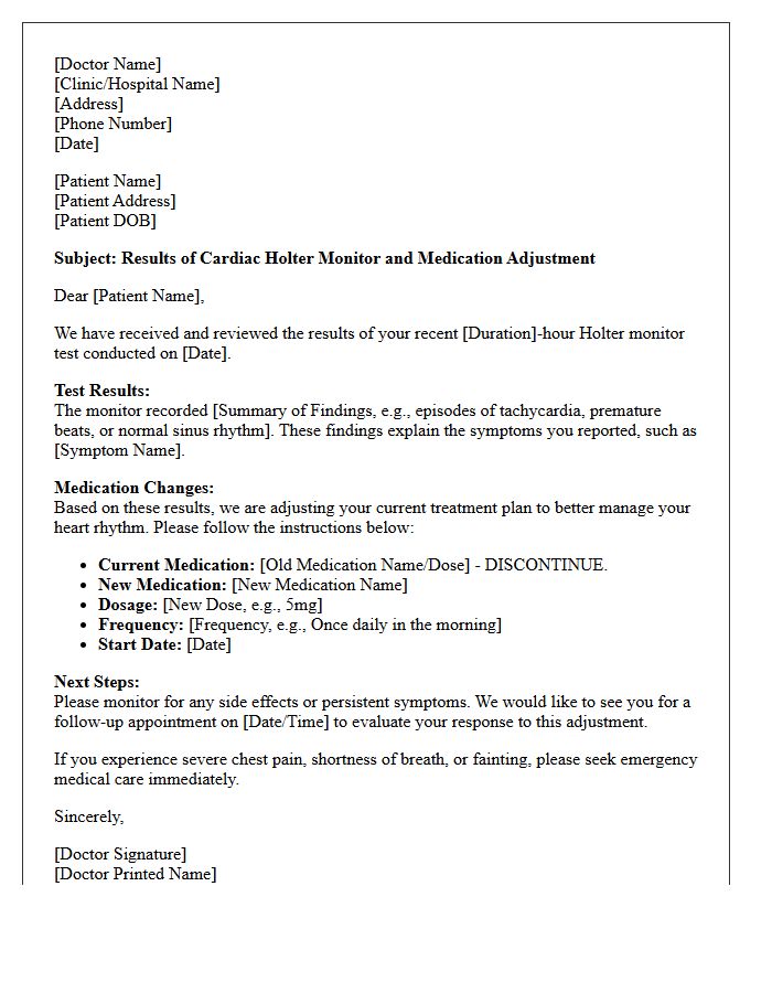 Cardiac Holter Monitor Results Medication Adjustment Follow-Up Letter