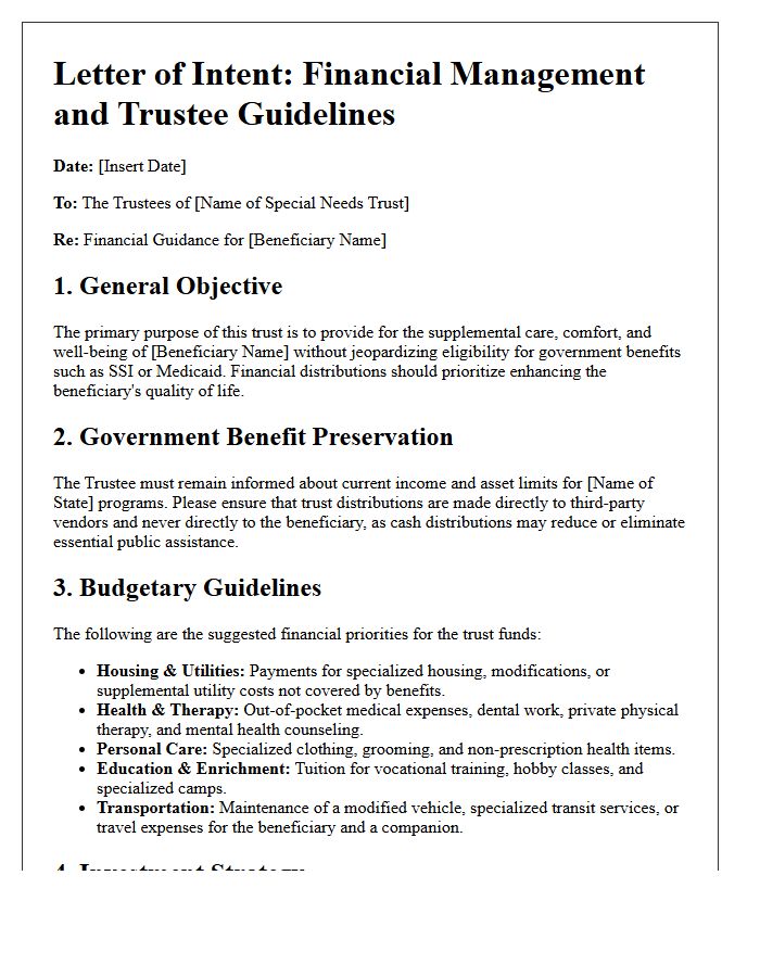Financial Management and Trustee Guidelines Letter of Intent for Special Needs