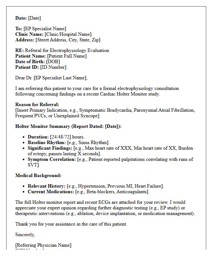 Cardiac Holter Monitor Results Electrophysiology Specialist Referral Letter