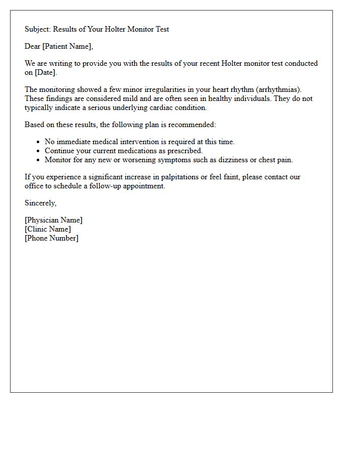 Minor Arrhythmia Cardiac Holter Monitor Results Follow-Up Letter