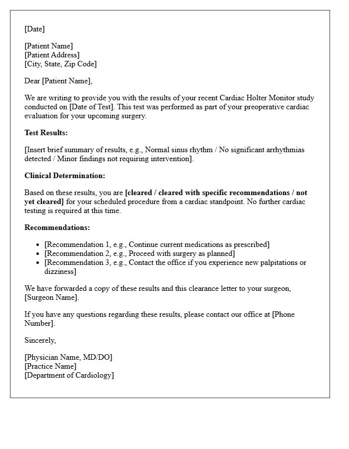 Surgical Clearance Cardiac Holter Monitor Results Follow-Up Letter