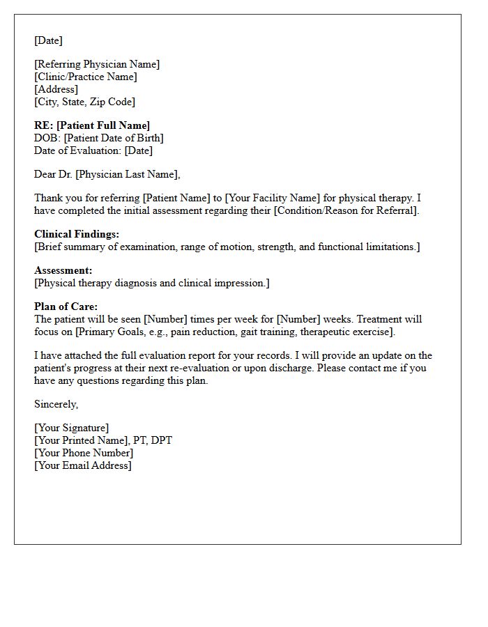 Post-Assessment Physical Therapy Referral Follow-Up Letter