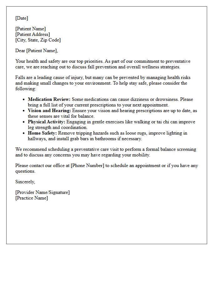 Preventative Care and Fall Risk Management Letter