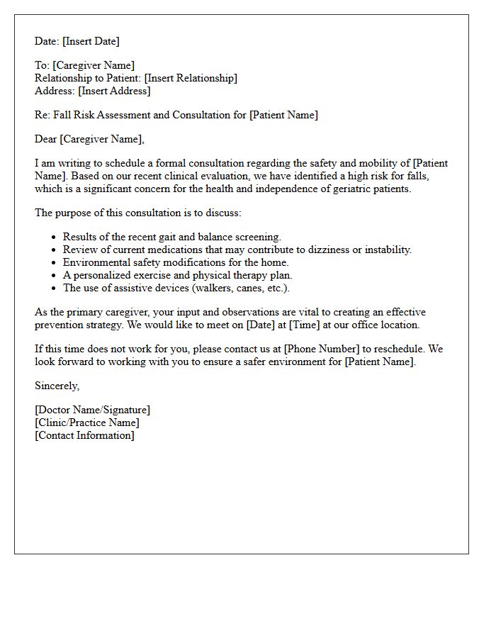 Family Caregiver Consultation for Geriatric Fall Risk Letter
