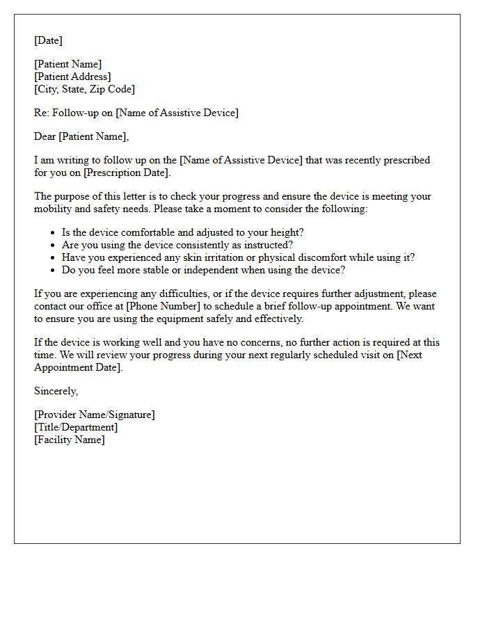 Assistive Device Prescription and Usage Follow-Up Letter