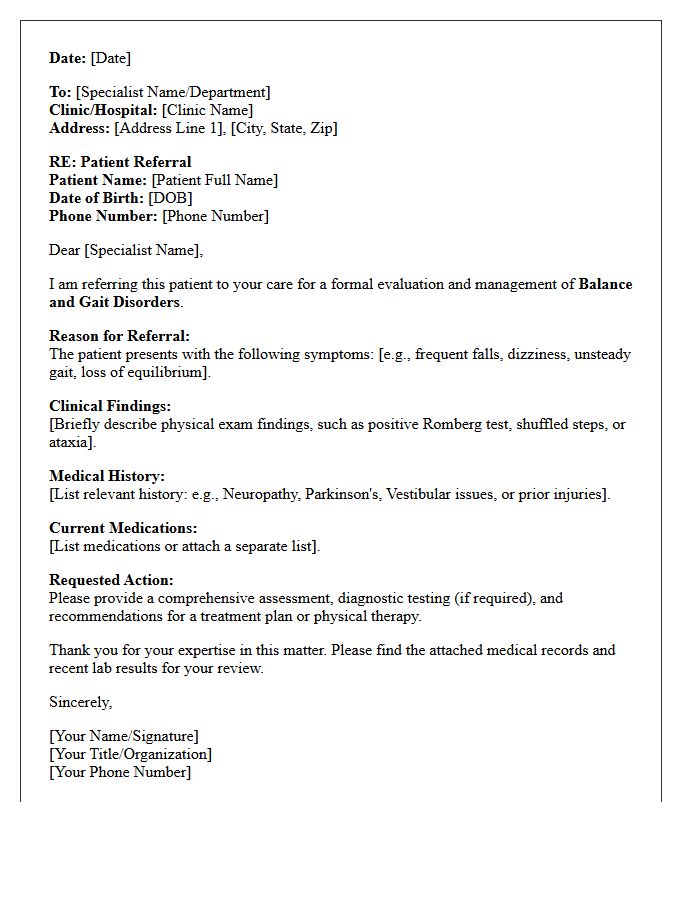 Specialist Referral for Balance and Gait Disorders Letter