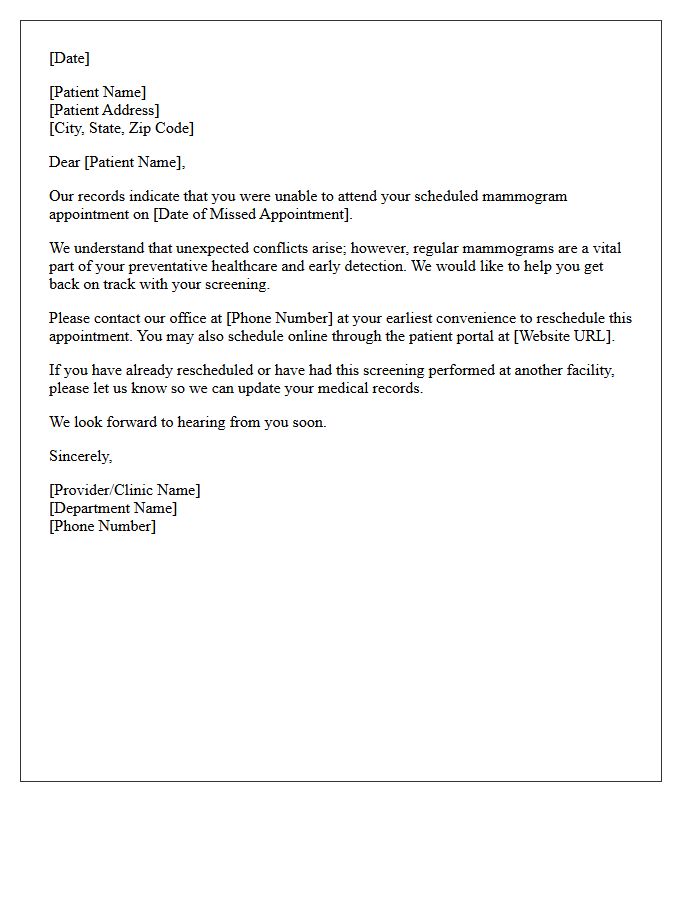 Missed Appointment Mammogram Follow-Up Letter