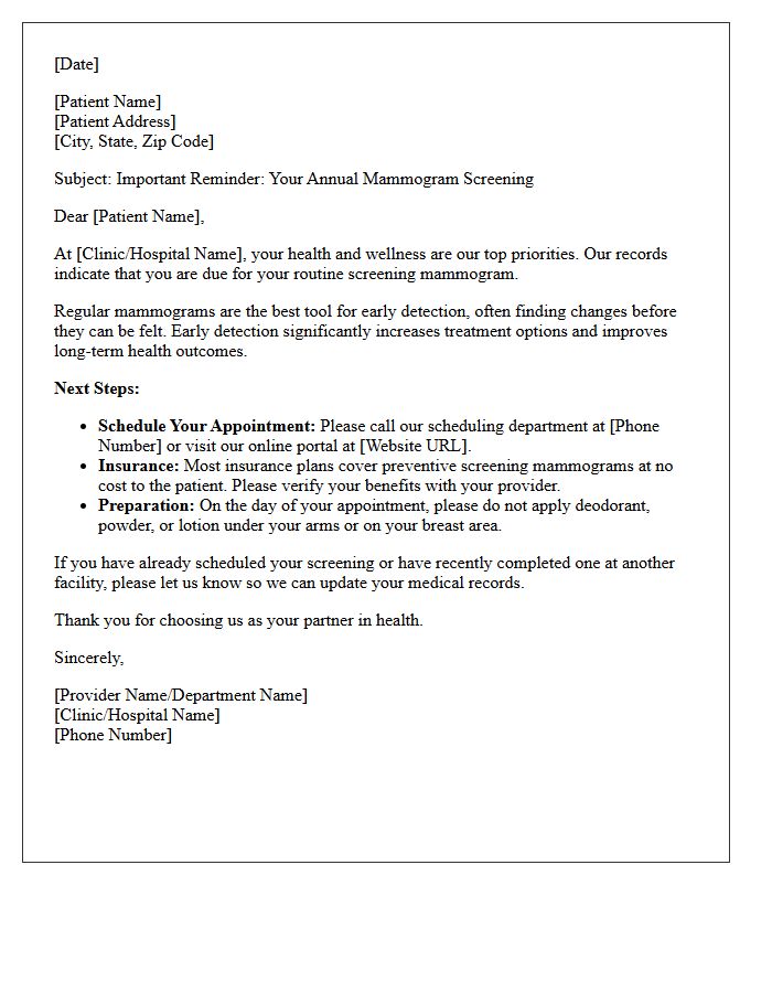 Health and Wellness Mammogram Reminder Letter