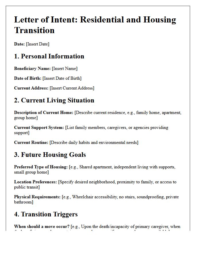 Residential and Housing Transition Letter of Intent for Special Needs Trusts