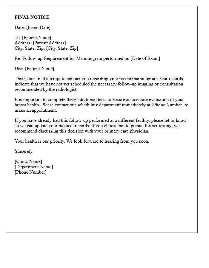 Final Notice Mammogram Clinic Follow-Up Letter