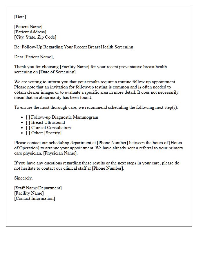 Breast Health Preventative Screening Follow-Up Letter