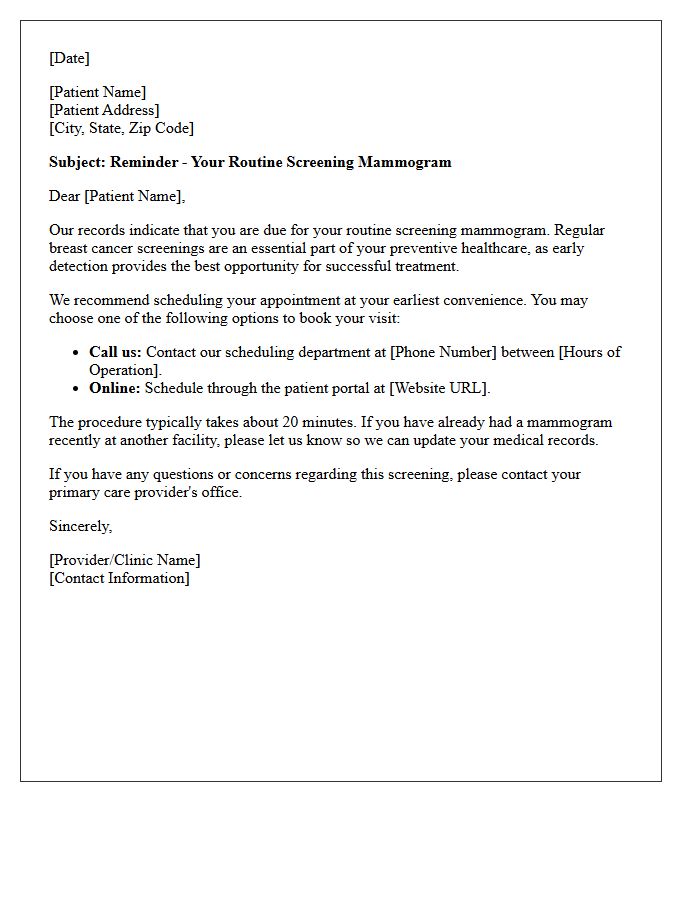 Routine Mammogram Clinical Reminder Letter