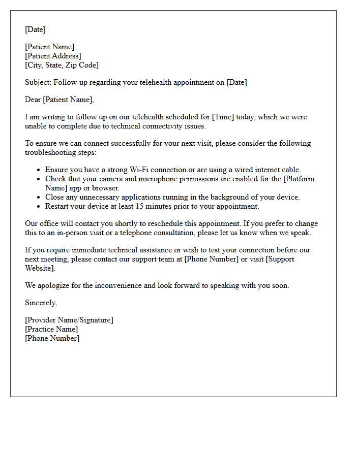 Telehealth Video Connectivity Issue Resolution Follow-Up Letter