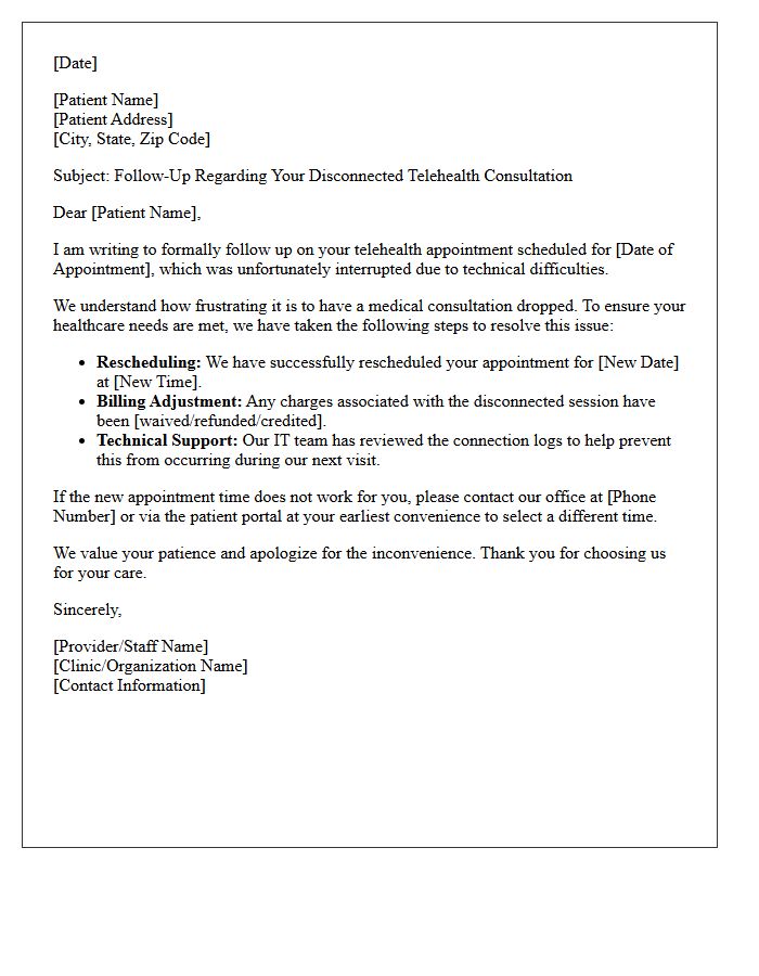 Dropped Telehealth Consultation Resolution Follow-Up Letter