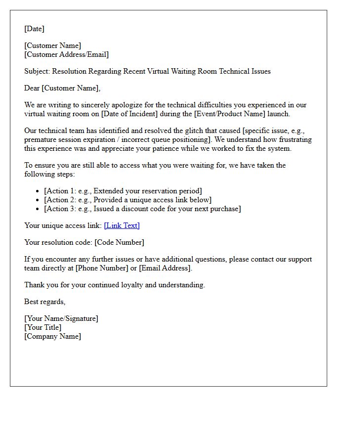 Virtual Waiting Room Glitch Resolution Follow-Up Letter