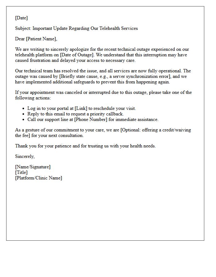 Telehealth Platform Outage Resolution Apology Letter