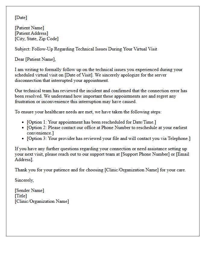 Server Disconnection During Virtual Visit Resolution Follow-Up Letter