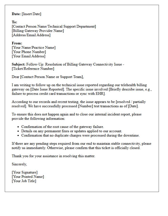 Telehealth Billing Gateway Issue Resolution Follow-Up Letter