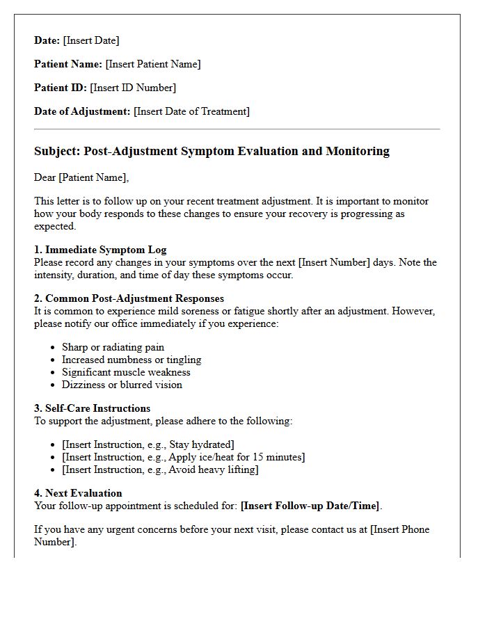 Post-Adjustment Symptom Evaluation And Monitoring Letter