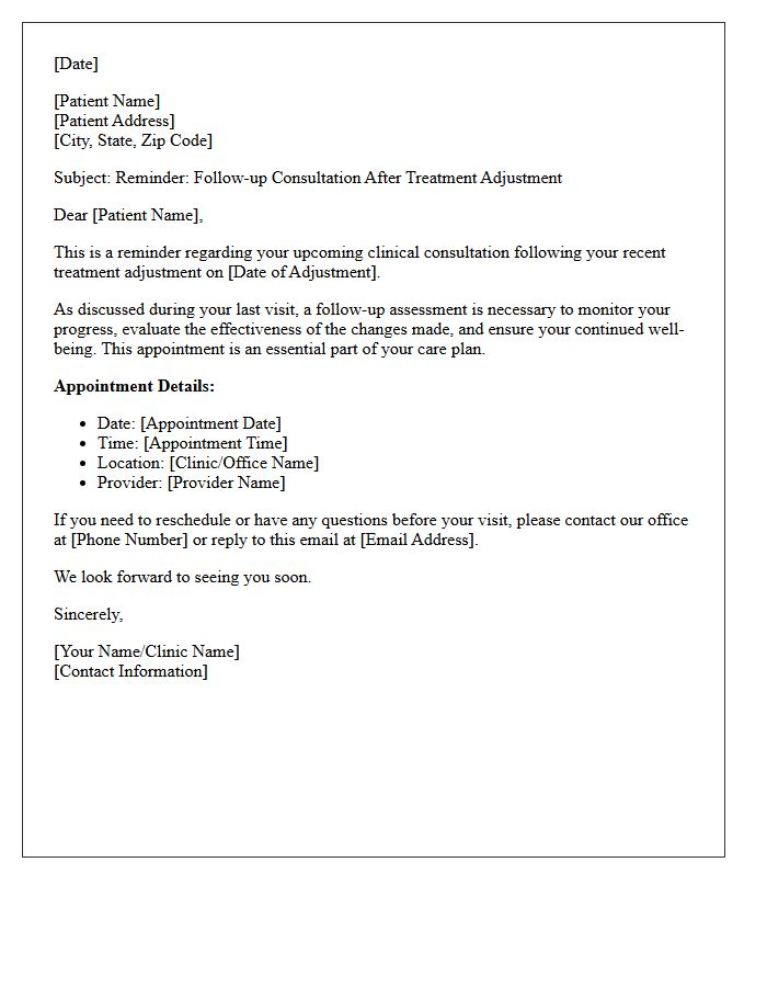 Post-Adjustment Clinical Consultation Reminder Letter