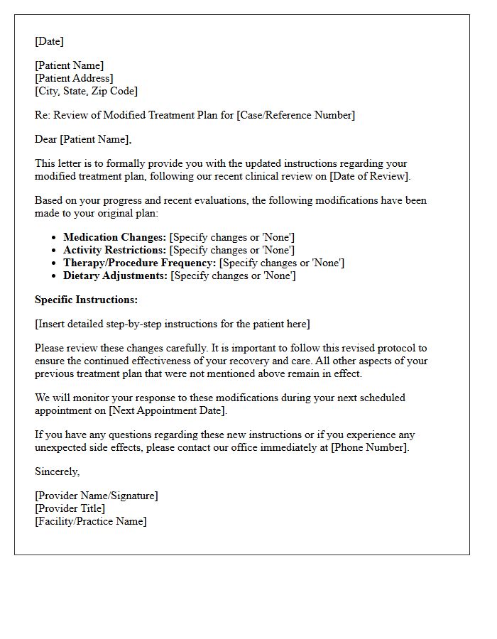 Modified Treatment Plan Instruction Review Letter