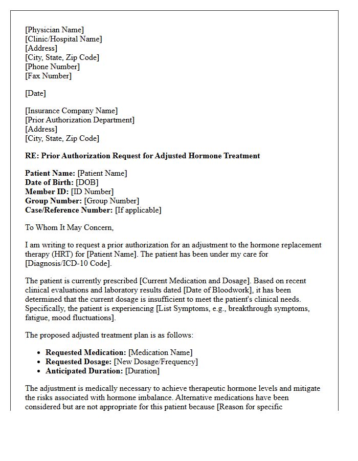 Adjusted Hormone Treatment Insurance Prior Authorization Letter