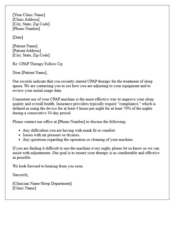Initial CPAP Compliance Follow-Up Letter