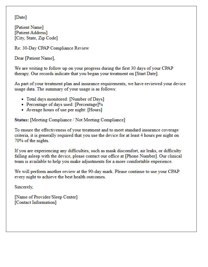 Thirty-Day CPAP Usage Review Letter