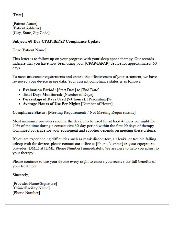 Sixty-Day Sleep Apnea Device Compliance Letter