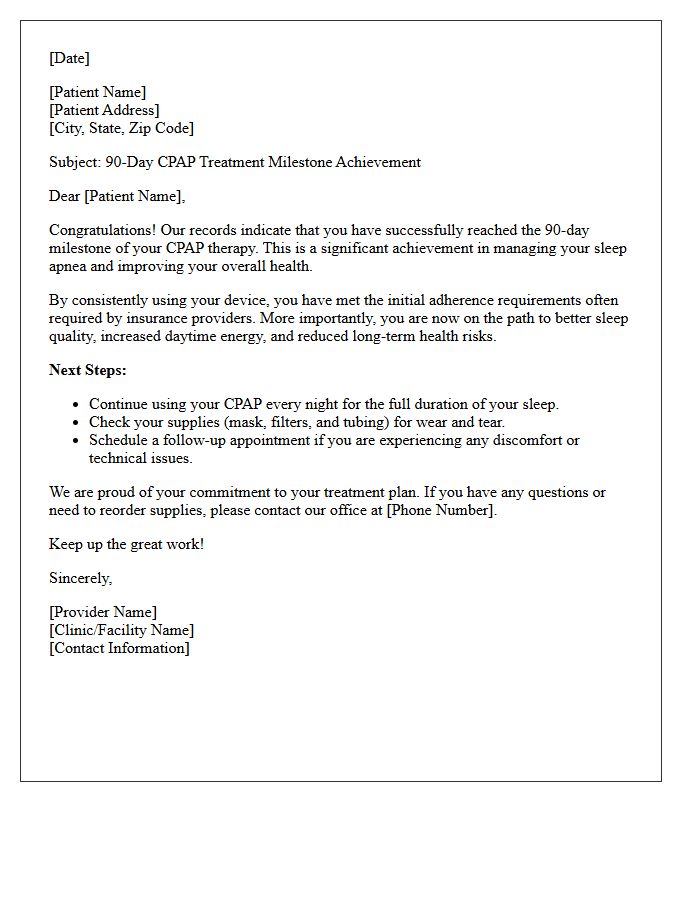Ninety-Day CPAP Treatment Milestone Letter