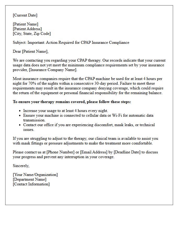 Insurance Required CPAP Compliance Follow-Up Letter