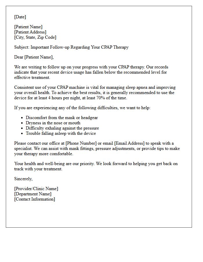 CPAP Therapy Adherence Reminder Letter