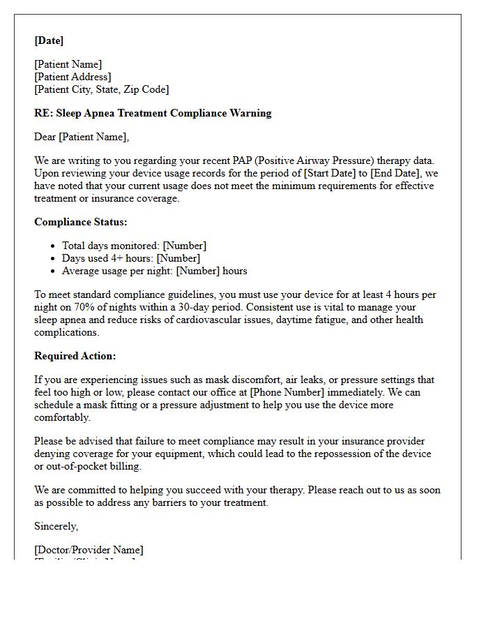 Sleep Apnea Treatment Compliance Warning Letter