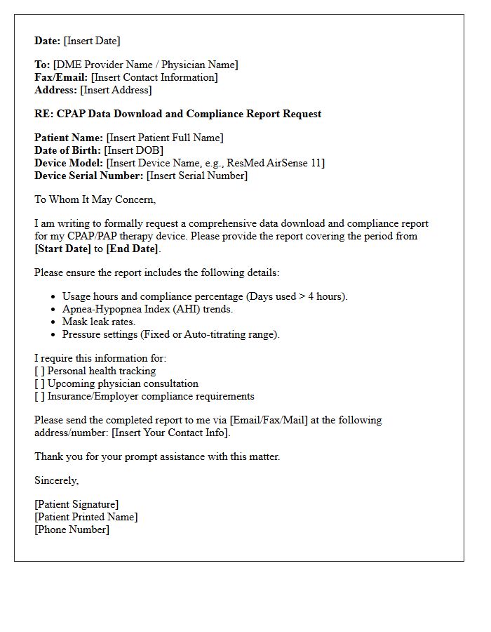 CPAP Data Download and Compliance Review Letter